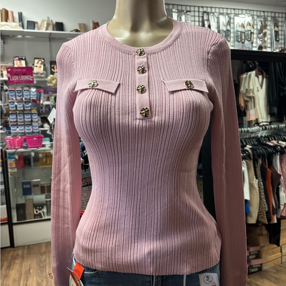 Pink Ribbed Long Sleeve Top - Picture 7 of 9